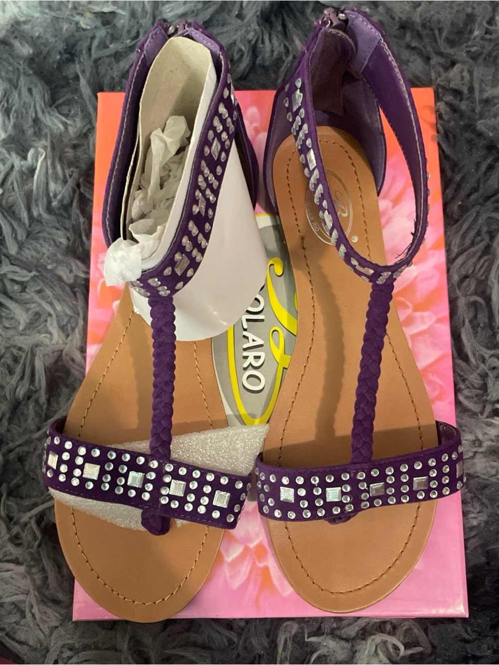 Bolaro by Summer Rio Purple Rhinestone Strappy Sandals Sz 8 NIB
